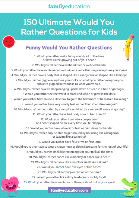 150 Would You Rather Questions For Kids Free Printable 